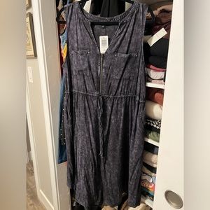 NWT Torrid Black Wash Shirt Dress - Zipper Front, Gray, Drawstring Waist